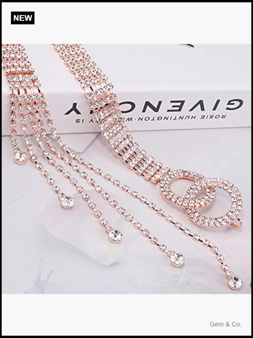 Crystal Rhinestone Chain Belt with O-Ring, Adjustable Waist Belt for Dresses